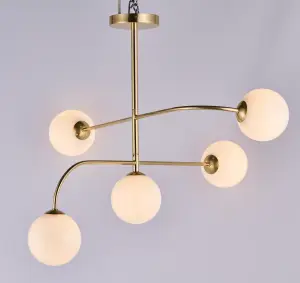 Anson Lighting Consort 5lt Ceiling Light in  Satin brass plate & opal glass