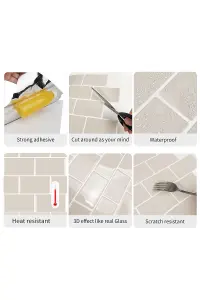 10 pcs Self Adhesive Wall Tile Stickers for Kitchen & Bathroom Backsplash Peel & Stick (12x12 Inches, 1.2mm Thick, Beige)