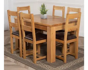 Dakota 127 x 82 cm Chunky Oak Small Dining Table and 6 Chairs Dining Set with Lincoln Chairs