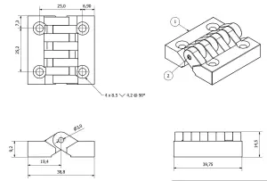 2 Pack Black Polyamide Hinge Reinforced Plastic 39x39mm Italian Made Industrial