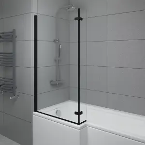 SunDaze 6mm Toughened Safety Glass L Shaped Shower Bath Screen Hinged Return Black