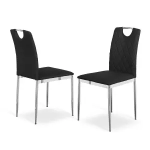 Set Of 4 Monza Faux Leather Dining Chair Modern Padded Seat Chrome Legs Kitchen (Black)