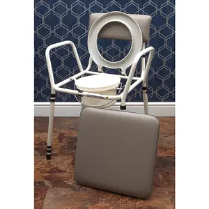 Height Adjustable Bedroom Bathroom Commode Chair - 5 Litre Pail with Lid - Grey