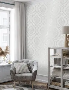 Crown Estelle Damask Grey Wallpaper M1756