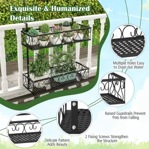 Costway 2 Tier Metal Flower Pot Holder Hanging Railing Flower Rack W/ Adjustable Hooks