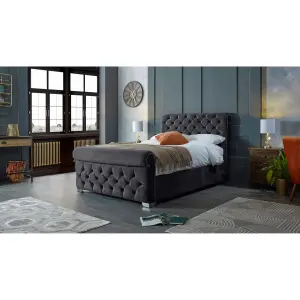 Veneta Plush Velvet Steel Bed Frame