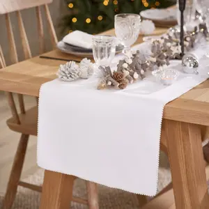 Traditional White French Knot Christmas Dinning Table Runner 230cm