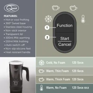 Quest Hot & Cold Electric Milk Frother - Black