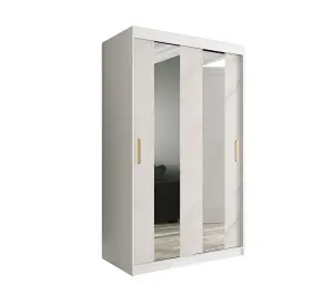 Elegant White Geneva Sliding Door Wardrobe W1200mm H2000mm D620mm - Mirrored Doors, Gold Handles, Sleek Design