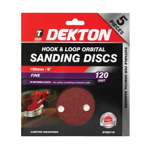 Dekton 20pc 150mm Hook And Loop 120 Grit/Fine. Orbital Sanding Disc