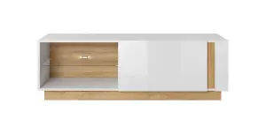 Elegant White Gloss & Oak Arco TV Cabinet H460mm W1380mm D400mm with Storage