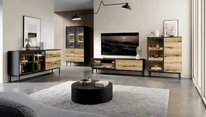 Stylish Lang TV Cabinet H550mm W1500mm D390mm in Oak Evoke & Black - Your Ultimate Entertainment Hub