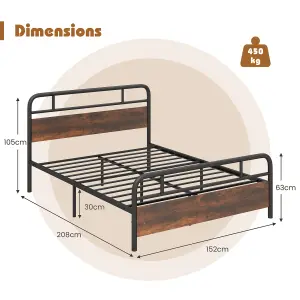 Costway King Size Bed Frame Platform Metal Slats Support Bed W/ Industrial Headboard