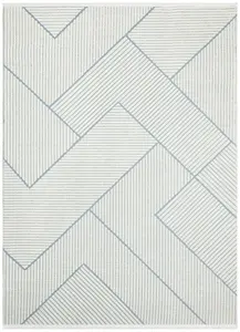 Light Blue Outdoor Rug, Geometric Striped Stain-Resistant Rug For Patio Decks, 3mm Modern Outdoor Area Rug-190cm X 290cm