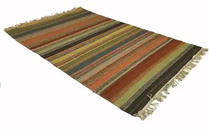 Ooty Kilim Rug Handmade in Rich Wool Multi Colour Stripes / 75 cm x 240 cm