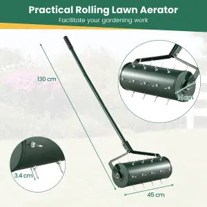 Costway 45 cm Manual Lawn Aerator Garden Heavy Duty Rolling Aerator Lawn Tool