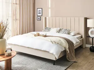 Boucle EU King Size Bed Beige VILLETTE