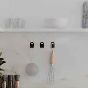 Decortie Modern Astra Unique Metal Triple Hook for Hanging, Set of 3 Matte Black Hooks Kitchen, Waterproof, Stainless Steel Hooks