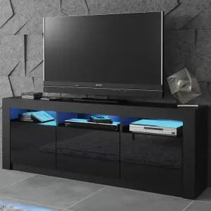 TV Unit 160cm Sideboard Cabinet Cupboard TV Stand Living Room High Gloss Doors - Black