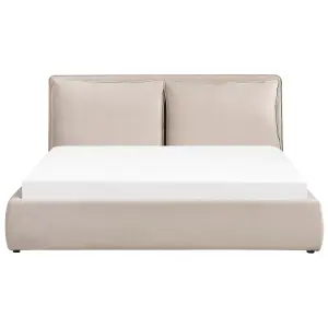 Velvet EU Super King Size Ottoman Bed Beige BAJONNA