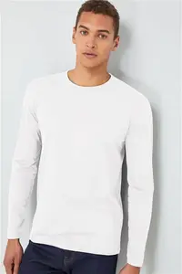 Mens Next White Regular Fit Long Sleeve Crew Neck 100% Cotton T-Shirt - White