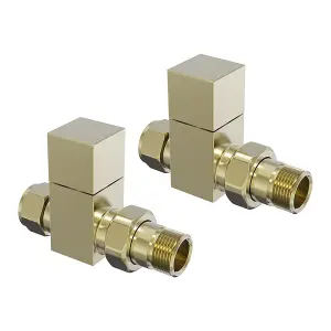 Right Radiators Straight Square Head Brushed Brass Heated Towel Rail Radiator Valves Pair