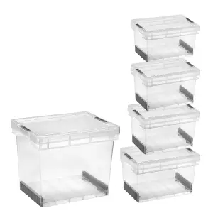 8 x 25L Ultra Resistant Strong Plastic Modular Storage Containers With Secure Clip Lock Lid For Home & Office