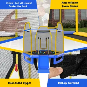 Costway 7FT Kids Trampoline Toddler Fitness Jumper Safety Enclosure Ladder With Slide