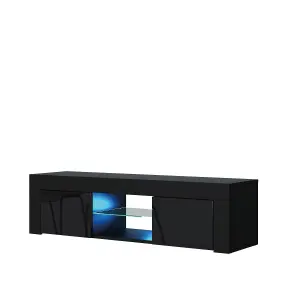 Loom TV Unit 130cm Black with High Gloss Doors and LED Lighting - Creative Furniture