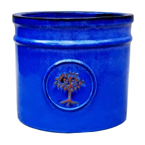 Verve Barcău Gloss Blue Ceramic Round Plant pot (Dia) 38cm, (H)34cm, 39L