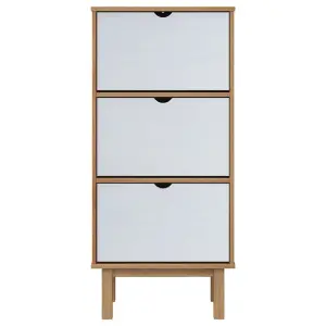 Berkfield Shoe Cabinet OTTA with 3 Drawers Brown&White Solid Wood Pine