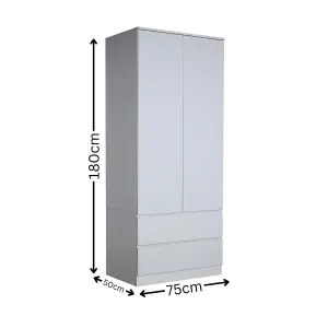 Home Source Lugano Grey 2 Door 2 Drawer Wardrobe High Gloss Door & Drawer Fronts