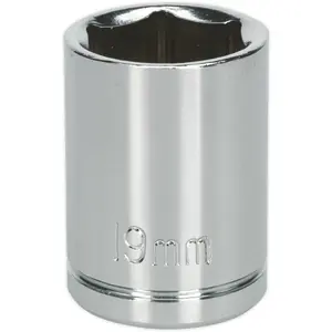 19mm Chrome Plated Drive Socket - Durable High Grade Carbon Steel Tool for Professionals