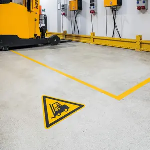 Durable Adhesive ISO "Caution Forklifts" Sign Safety Floor Sticker - 43cm