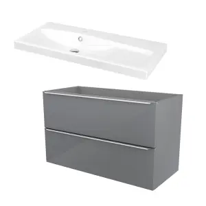 GoodHome Imandra Grey Wall-mounted Vanity unit & basin set - Includes Mila basin (W)1004mm