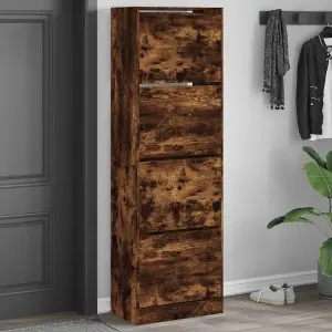 Shoe Cabinet with 4 Flip-Drawers Smoked Oak 60x34x187.5 cm