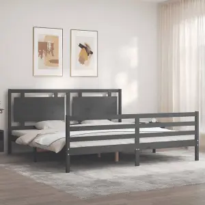 Berkfield Bed Frame with Headboard Grey 200x200 cm Solid Wood