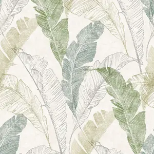 Grandeco Sketch Effect Capri Tropical  Textured Wallpaper, Neutral Green