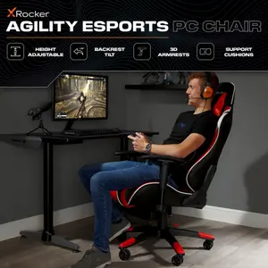 X-Rocker Agility eSport Gaming Chair Racing PC Reclining Adjustable PC Gaming Seat - RED