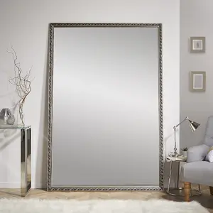 Leaner Mirror Harlington Rectangular Shape with Silver Frame- H 205cm x W 140cm for Hanging in Bedroom or Living area,