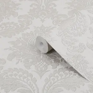 Boutique Beige Metallic effect Damask Textured Wallpaper Sample