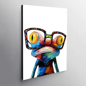 Frog Wearing Glasses Abstract - Canvas Wall Art Framed Print 81.3cm H x 61cm W x 3.8cm D