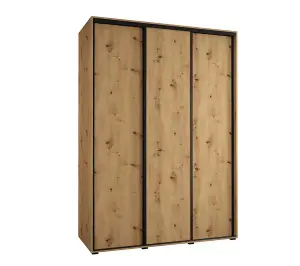 Rustic Oak Artisan Sliding Wardrobe H2050mm W1700mm D600mm with Customisable Black Steel Handles