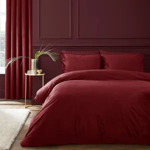 Catherine Lansfield Kingsley Soft Matt Velvet King Duvet Cover Set with Pillowcases Raspberry