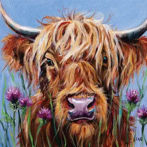 Louise Brown Highlander Canvas Print Brown/Blue (60cm x 60cm)