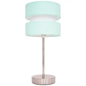 Chrome Table Lamp with Layer Fabric Shade Duck Egg