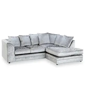 Bella Crushed Velvet Right Hand Facing Corner Sofa Silver