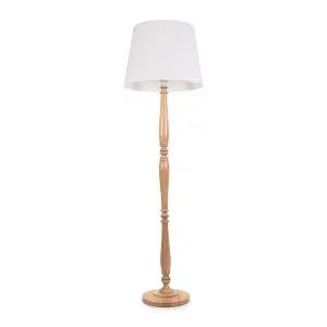 ValueLights Victoria Traditional Light Wood Candlestick Floor Lamp with White Tapered Shade