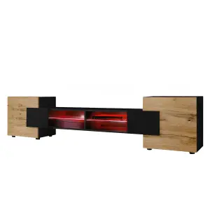 Bridge Wide TV Unit with Storage & Led Lighting - Wotan Oak / Black Matt