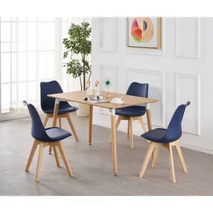 Thomasin Faux Leather Upholstered Side Chair |  Dining Chair |  Wooden Legs Plastic Body (Set of 2) Blue